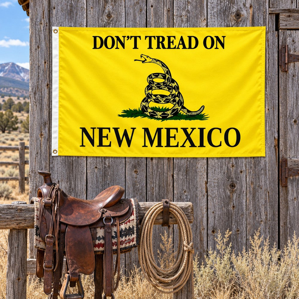 Don't Tread on New Mexico Flag 3x5 displayed outdoors