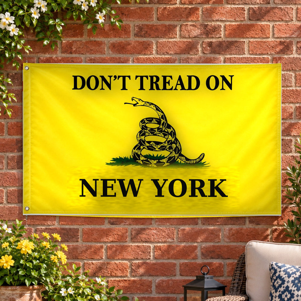 Don't Tread on New York Flag 3x5 displayed outdoors