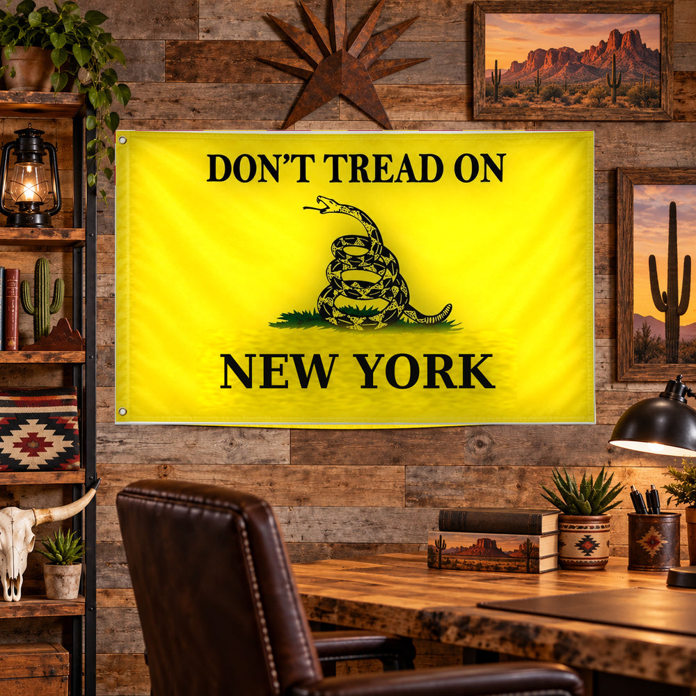 Don't Tread on New York Flag 3x5 displayed outdoors