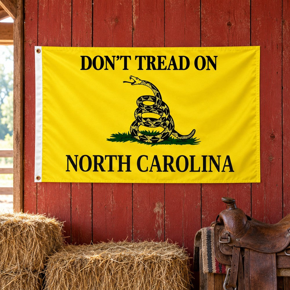 Don't Tread on North Carolina Flag 3x5 displayed outdoors