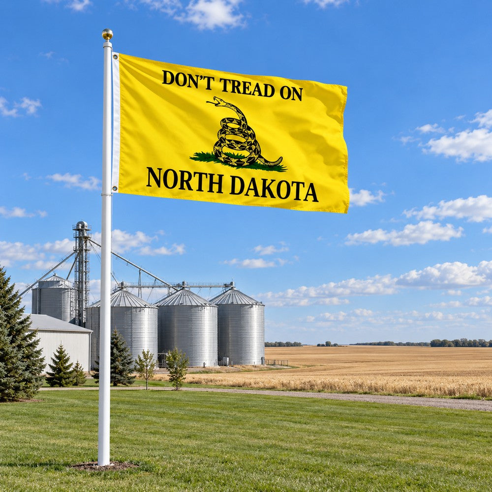 Don't Tread on North Dakota Flag 3x5 displayed outdoors