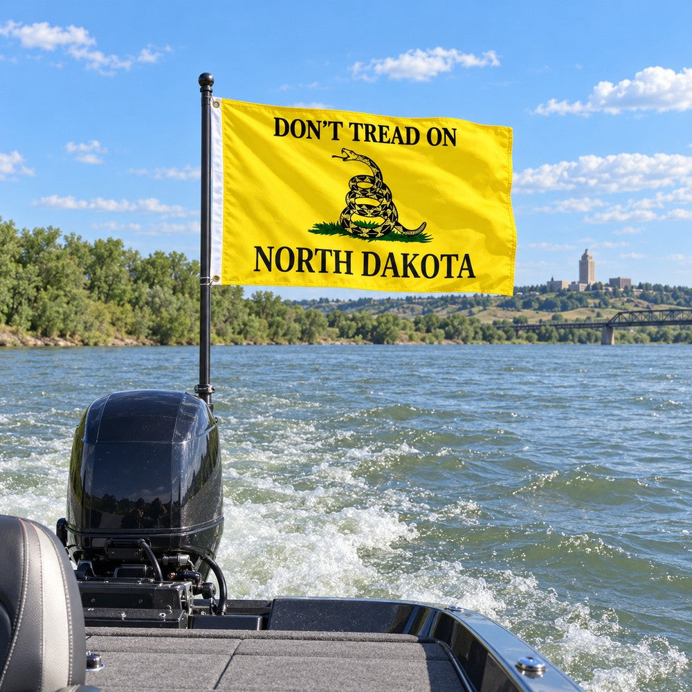 Don't Tread on North Dakota Flag 3x5 displayed outdoors