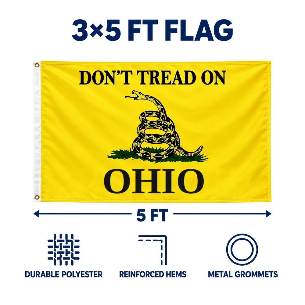 Don't Tread on Ohio Flag 3x5 features and size details