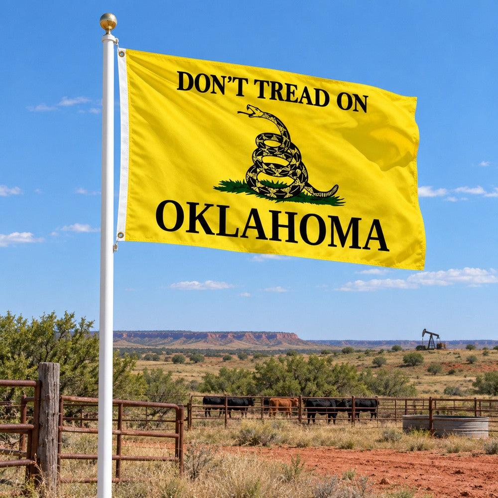 Don't Tread on Oklahoma Flag 3x5 displayed outdoors