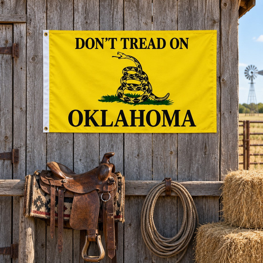 Don't Tread on Oklahoma Flag 3x5 displayed outdoors