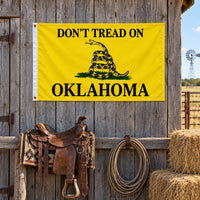 Don't Tread on Oklahoma Flag 3x5 displayed outdoors