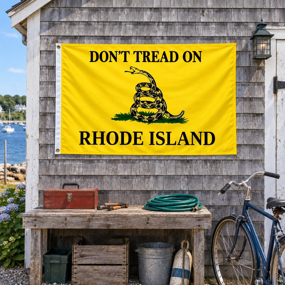 Don't Tread on Rhode Island Flag 3x5 displayed outdoors