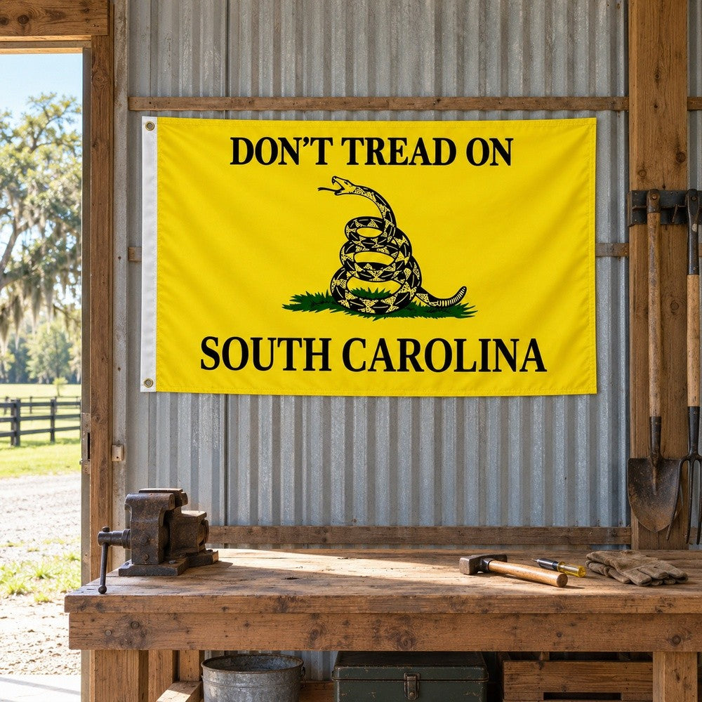 Don't Tread on South Carolina Flag 3x5 displayed outdoors