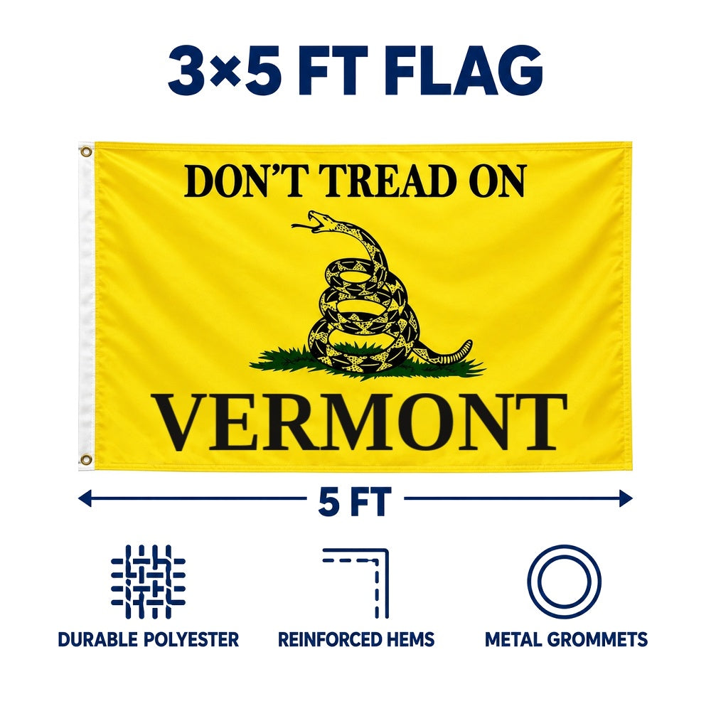 Don't Tread on Vermont Flag 3x5 features and size details