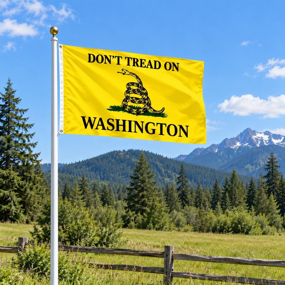 Don't Tread on Washington Flag 3x5 displayed outdoors