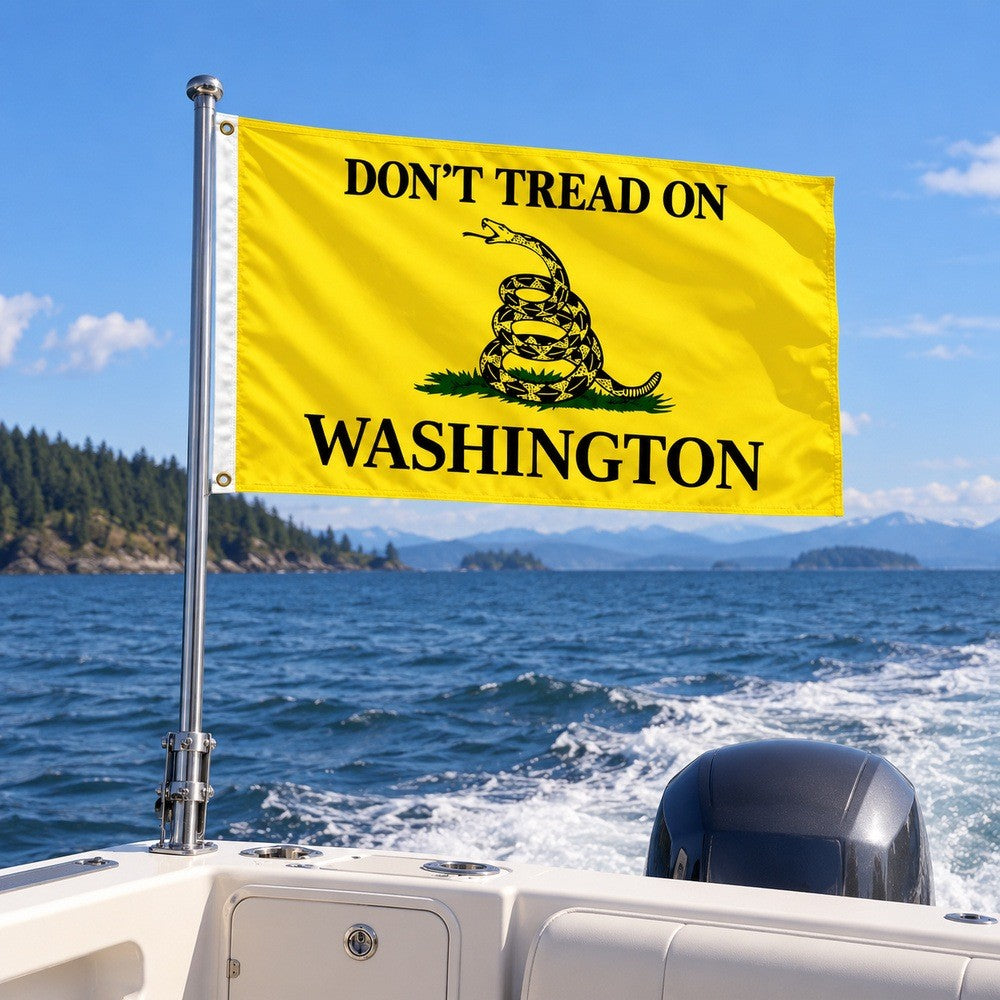 Don't Tread on Washington Flag 3x5 displayed outdoors
