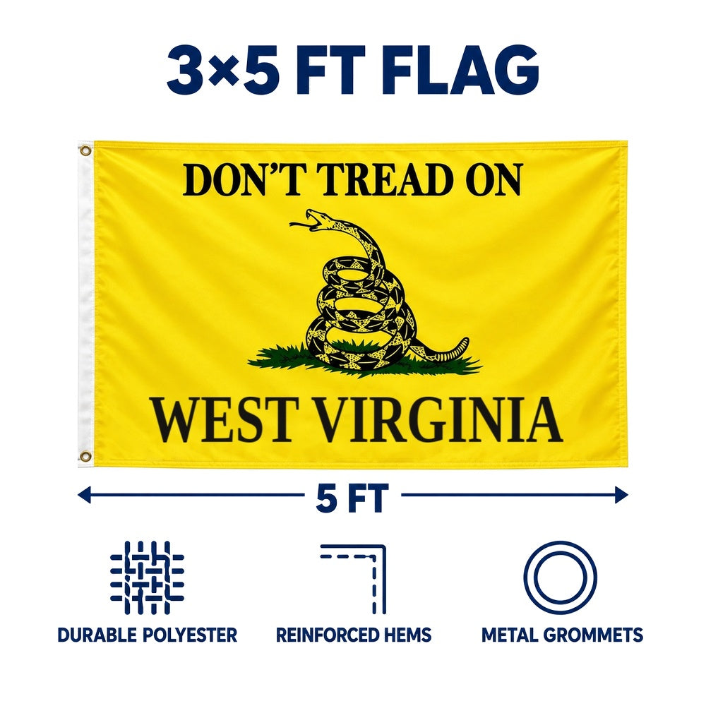 Don't Tread on West Virginia Flag 3x5 features and size details