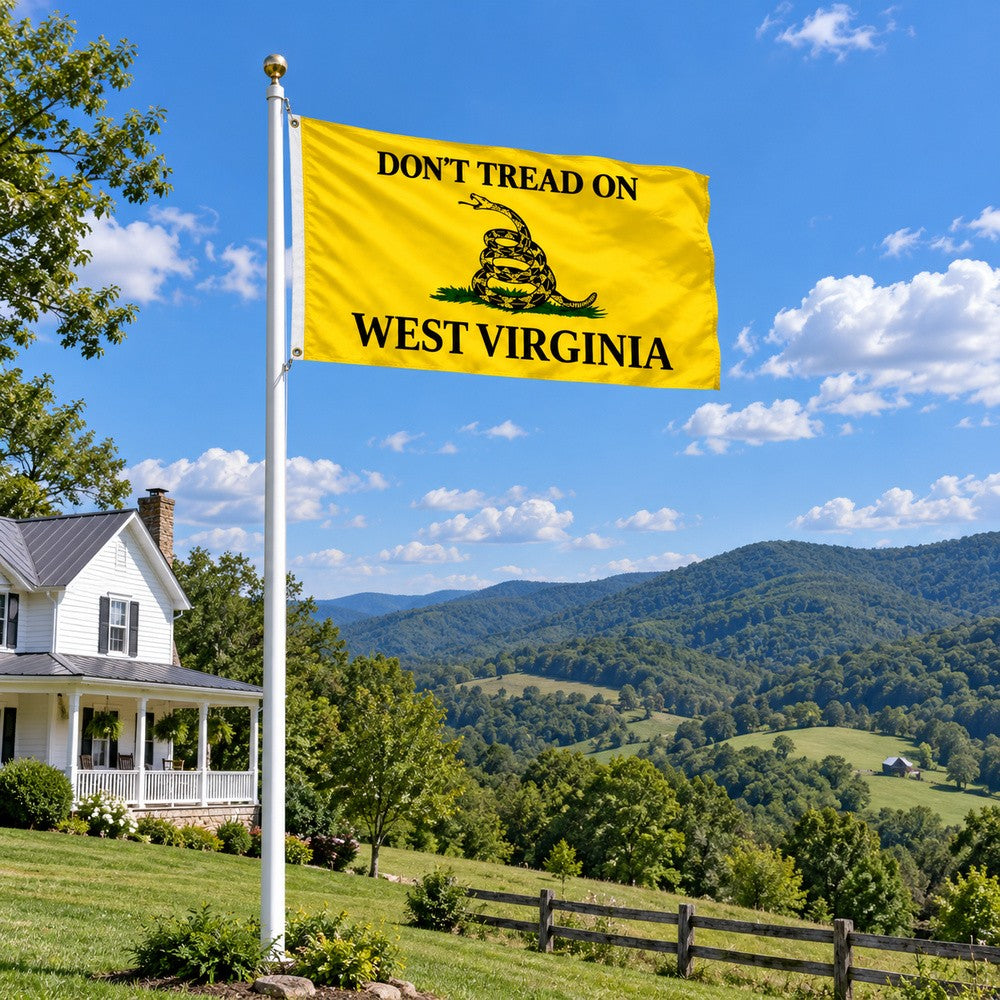 Don't Tread on West Virginia Flag 3x5 displayed outdoors