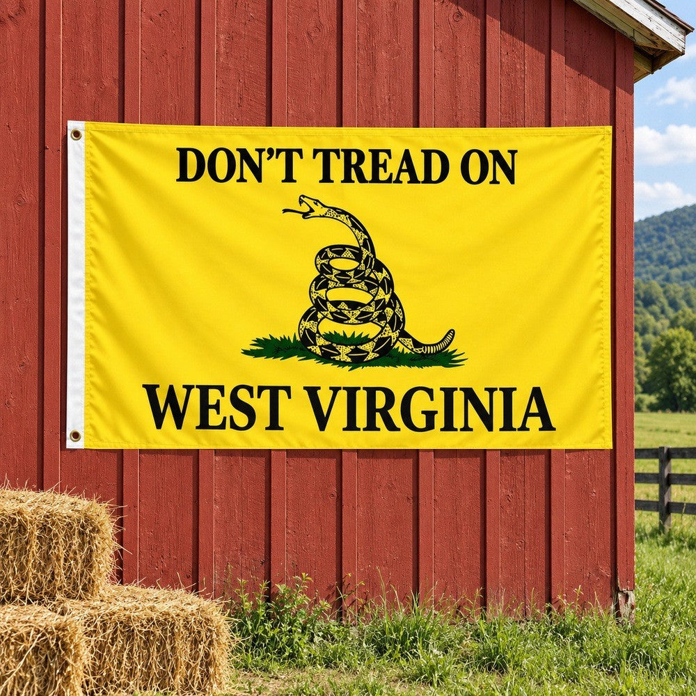 Don't Tread on West Virginia Flag 3x5 displayed outdoors