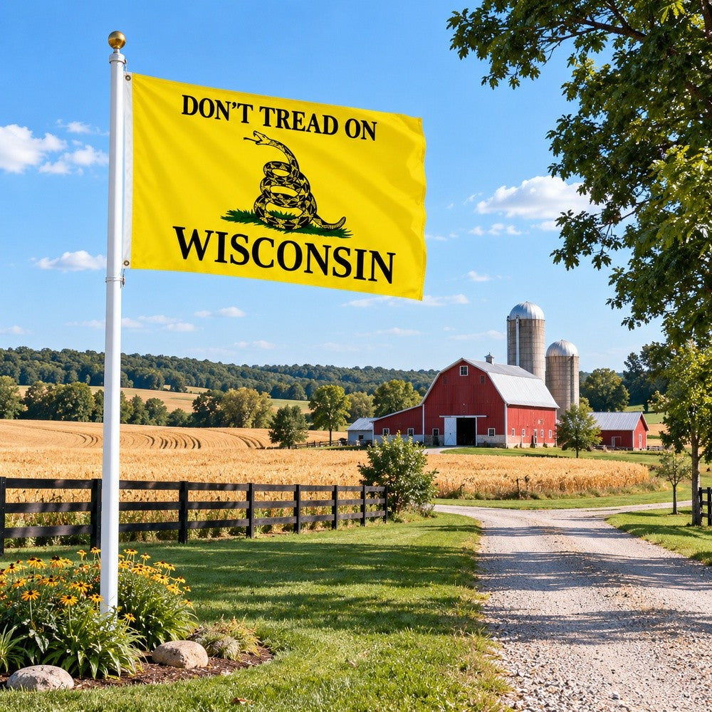Don't Tread on Wisconsin Flag 3x5 displayed outdoors