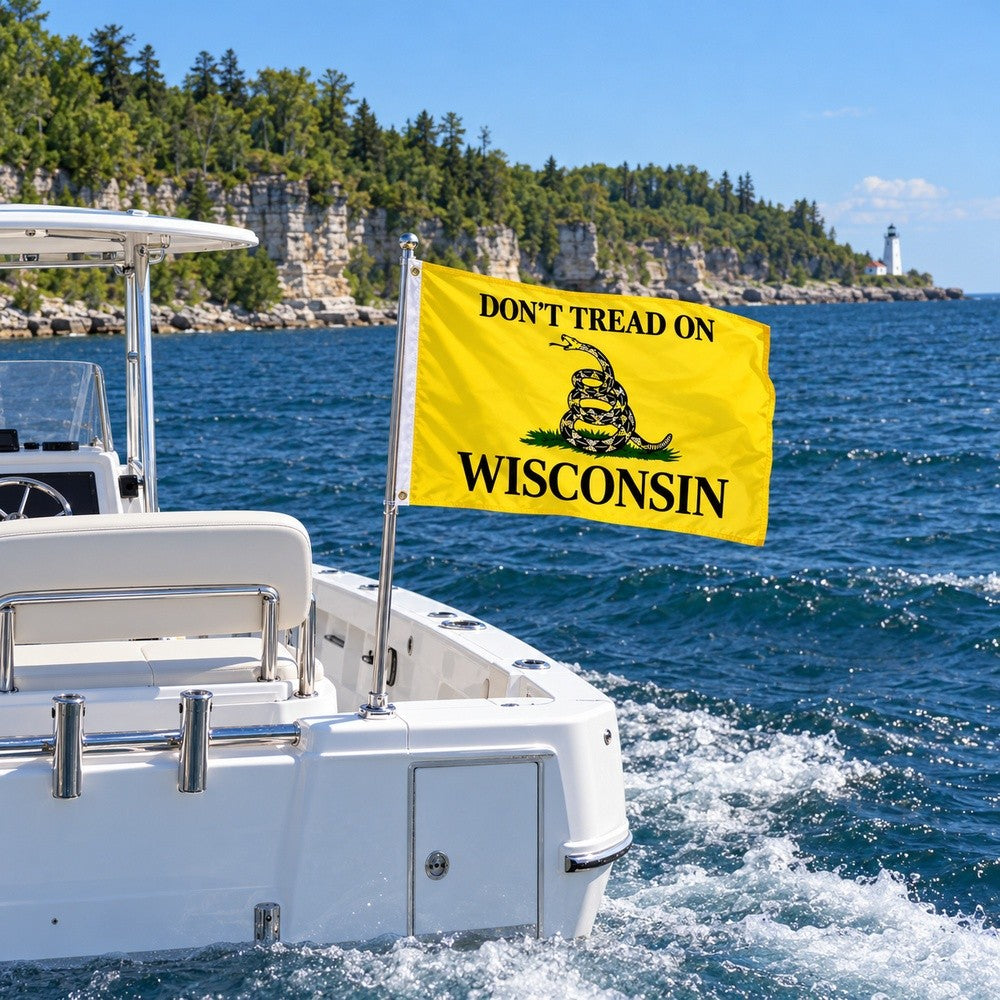 Don't Tread on Wisconsin Flag 3x5 displayed outdoors