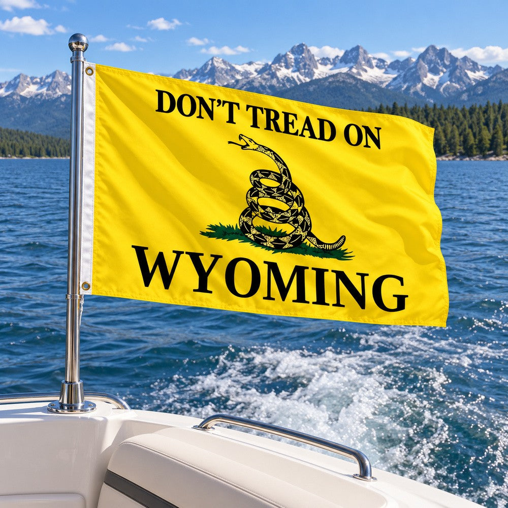 Don't Tread on Wyoming Flag 3x5 displayed outdoors