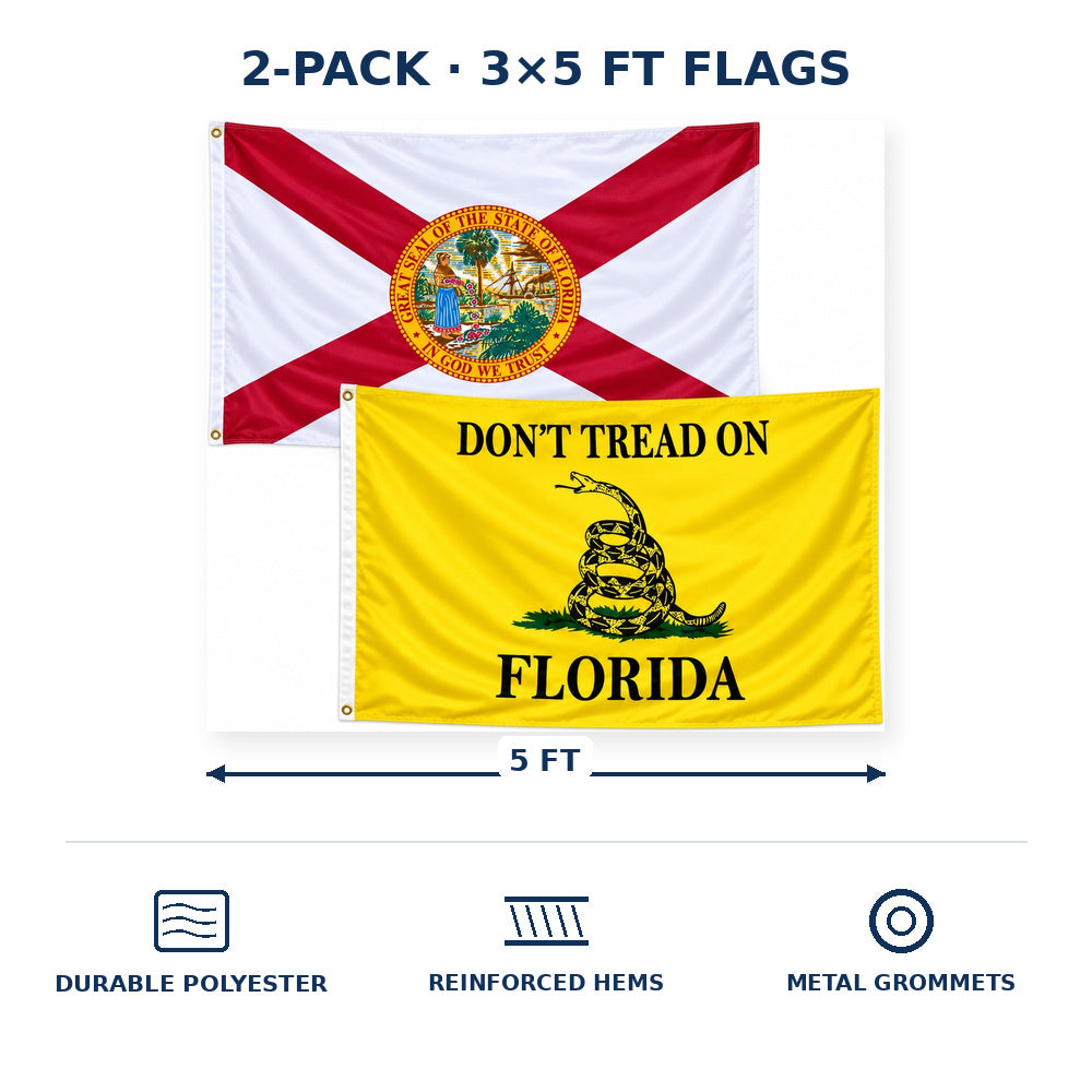 Florida State Flag and Don't Tread on Florida Flag 3x5 2-Pack features and size details