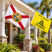 Florida State Flag and Don't Tread on Florida Flag 3x5 2-Pack displayed outdoors