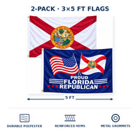 Florida State Flag and Proud Florida Republican Flag 3x5 2-Pack features and size details