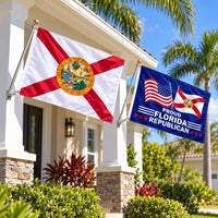 Florida State Flag and Proud Florida Republican Flag 3x5 2-Pack displayed outdoors