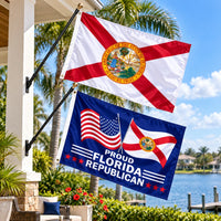 Florida State Flag and Proud Florida Republican Flag 3x5 2-Pack displayed outdoors