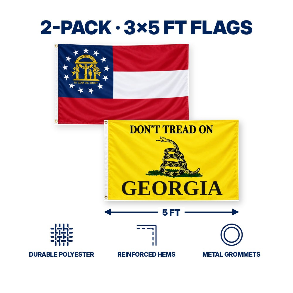 Georgia State Flag and Don't Tread on Georgia Flag 3x5 2-Pack features and size details