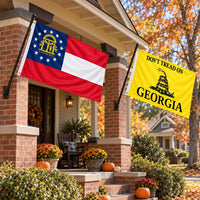 Georgia State Flag and Don't Tread on Georgia Flag 3x5 2-Pack displayed outdoors