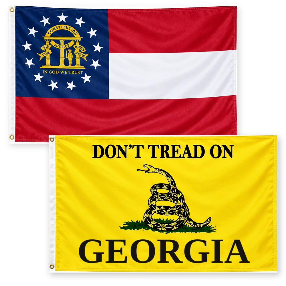 Georgia State Flag and Don't Tread on Georgia Flag 3x5 2-Pack