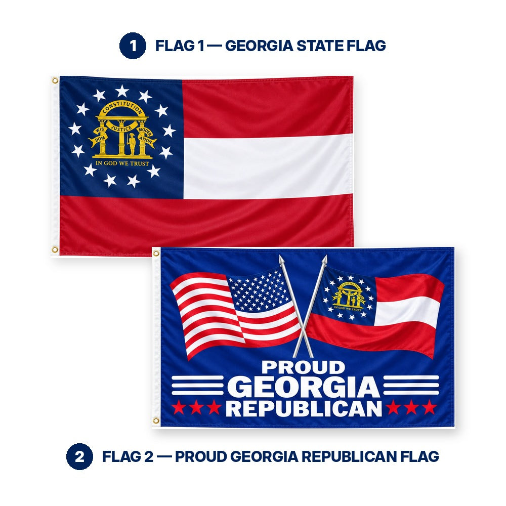 Georgia State Flag and Proud Georgia Republican Flag 3x5 2-Pack features and size details