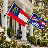 Georgia State Flag and Proud Georgia Republican Flag 3x5 2-Pack displayed outdoors