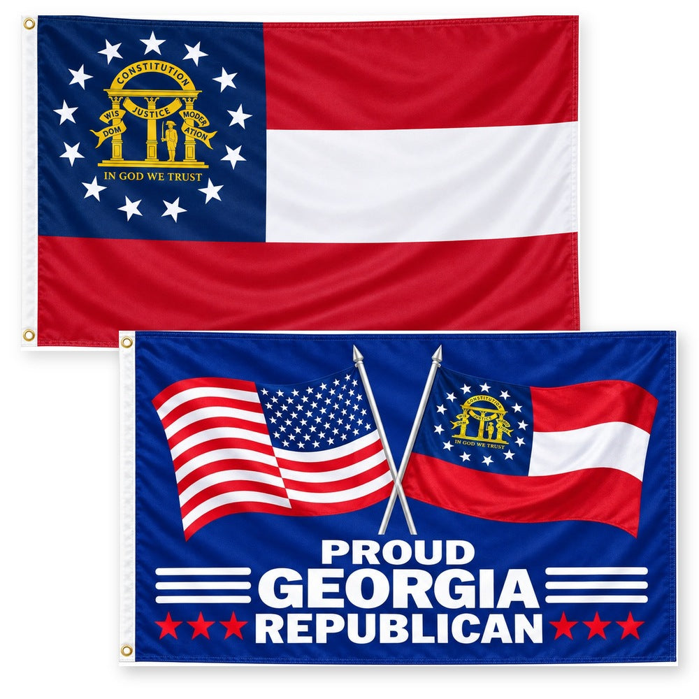 Georgia State Flag and Proud Georgia Republican Flag 3x5 2-Pack