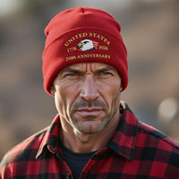 USA 250th Anniversary Beanie - 1776-2026 Patriotic Eagle Embroidered Knit Hat - America Semi Quincentennial Cuffed Beanie Burgundy