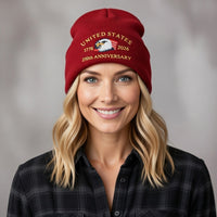 USA 250th Anniversary Beanie - 1776-2026 Patriotic Eagle Embroidered Knit Hat - America Semi Quincentennial Cuffed Beanie Burgundy