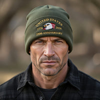 USA 250th Anniversary Beanie - 1776-2026 Patriotic Eagle Embroidered Knit Hat - America Semi Quincentennial Cuffed Beanie Army Green