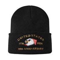 USA 250th Anniversary Beanie - 1776-2026 Patriotic Eagle Embroidered Knit Hat - America Semiquincentennial Cuffed Beanie Black