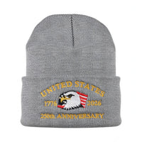USA 250th Anniversary Beanie - 1776-2026 Patriotic Eagle Embroidered Knit Hat - America Semi Quincentennial Cuffed Beanie Gray