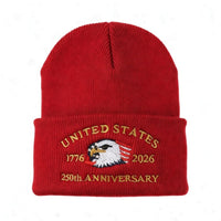 USA 250th Anniversary Beanie - 1776-2026 Patriotic Eagle Embroidered Knit Hat - America Semi Quincentennial Cuffed Beanie Burgundy