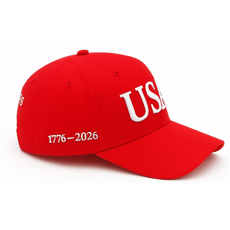 RED USA 250th Anniversary Hat (1776–2026) — Red Embroidered Cap