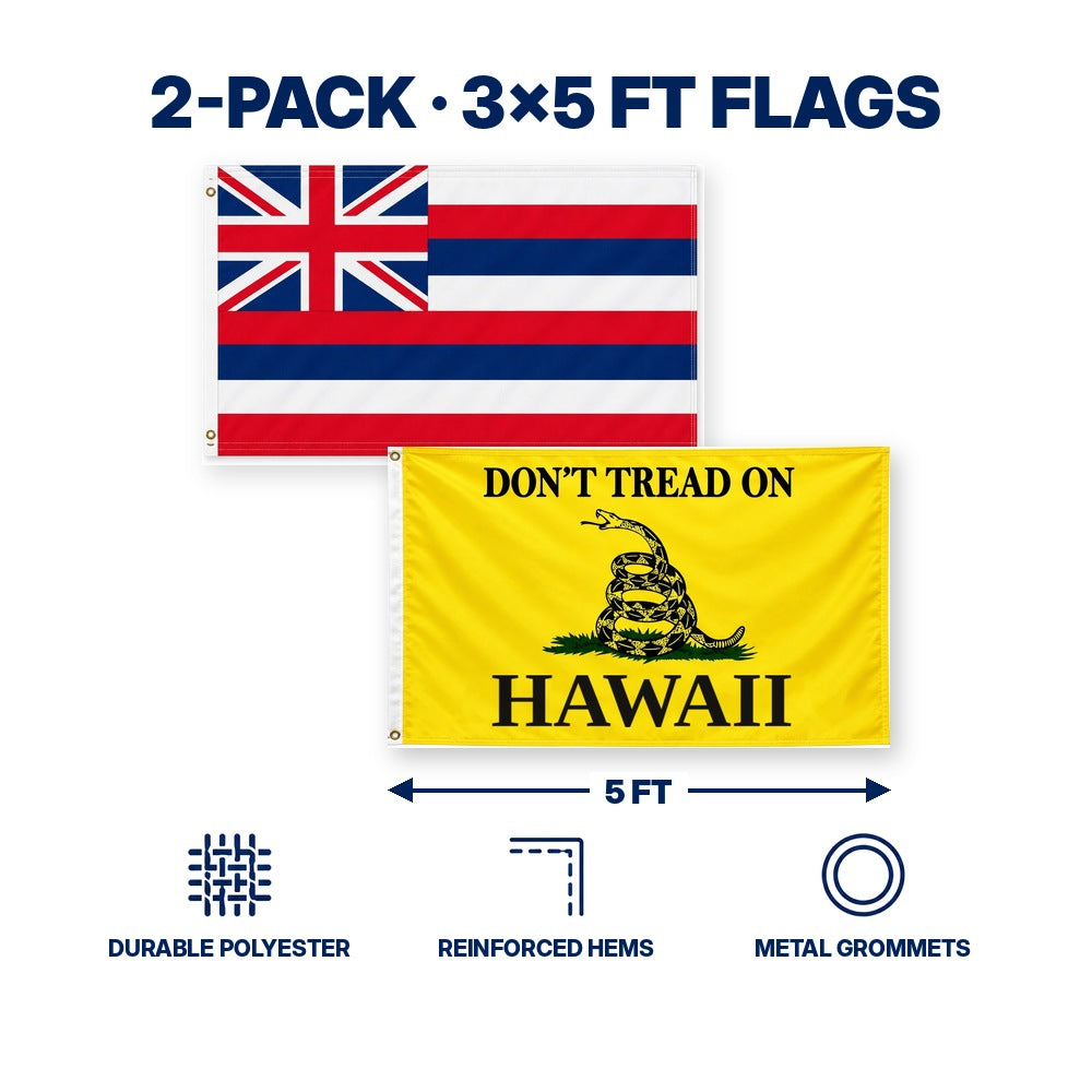 Hawaii State Flag and Don't Tread on Hawaii Flag 3x5 2-Pack features and size details