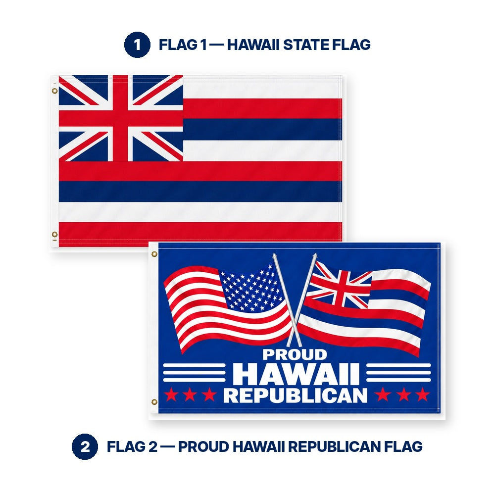 Hawaii State Flag and Proud Hawaii Republican Flag 3x5 2-Pack features and size details