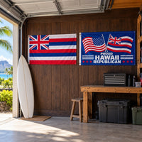 Hawaii State Flag and Proud Hawaii Republican Flag 3x5 2-Pack displayed outdoors