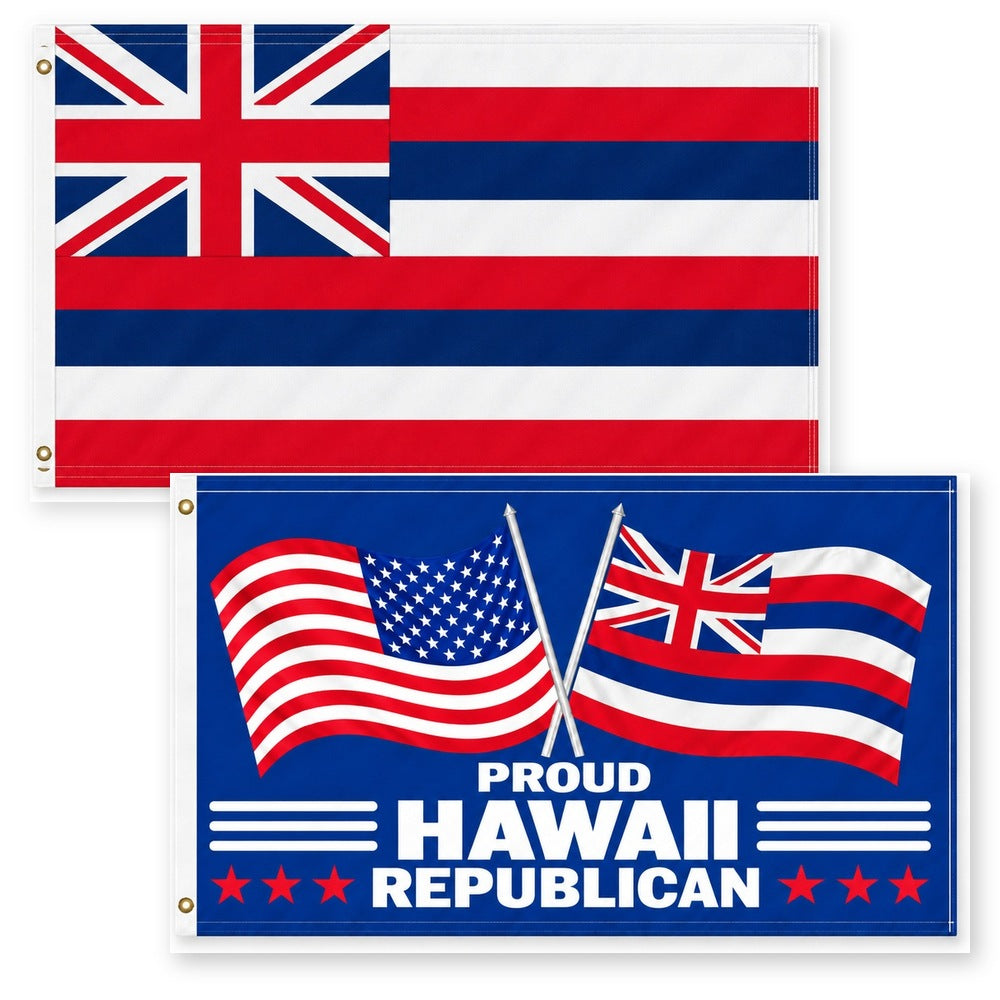 Hawaii State Flag and Proud Hawaii Republican Flag 3x5 2-Pack