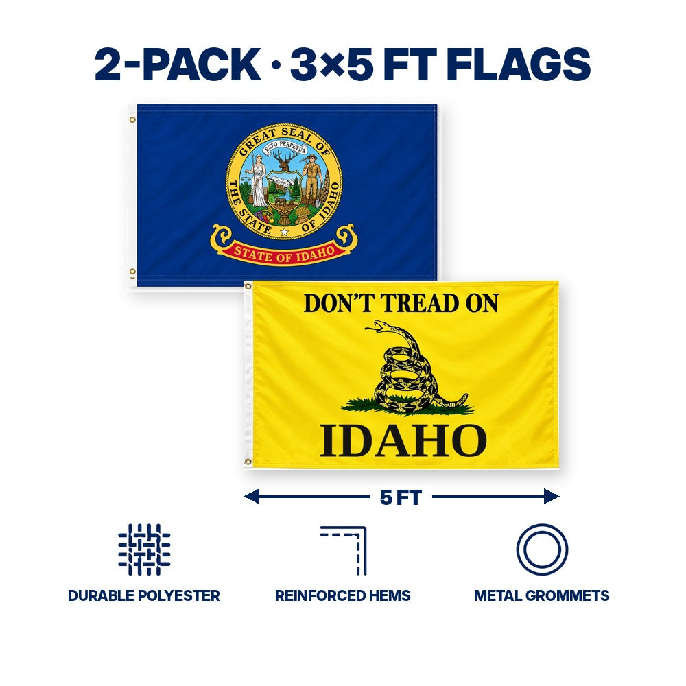 Idaho State Flag and Don't Tread on Idaho Flag 3x5 2-Pack features and size details