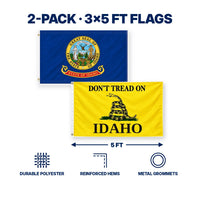 Idaho State Flag and Don't Tread on Idaho Flag 3x5 2-Pack features and size details