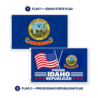 Idaho State Flag and Proud Idaho Republican Flag 3x5 2-Pack features and size details