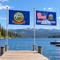 Idaho State Flag and Proud Idaho Republican Flag 3x5 2-Pack displayed outdoors