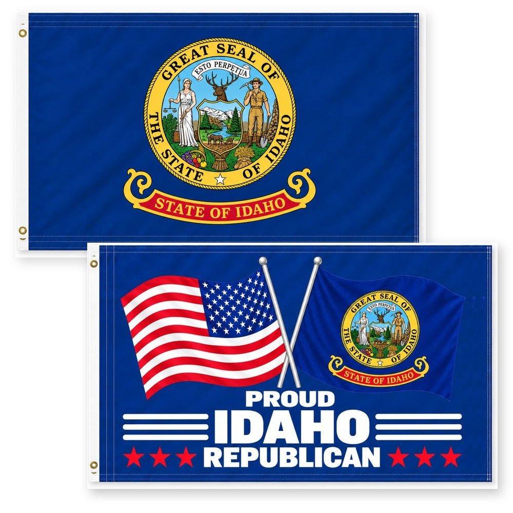 Idaho State Flag and Proud Idaho Republican Flag 3x5 2-Pack