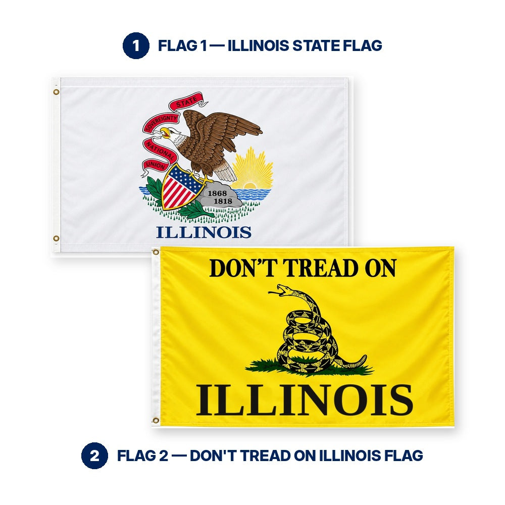 Illinois State Flag and Don't Tread on Illinois Flag 3x5 2-Pack features and size details