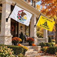 Illinois State Flag and Don't Tread on Illinois Flag 3x5 2-Pack displayed outdoors